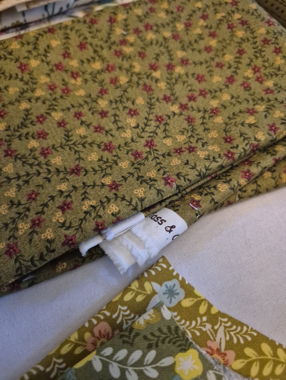 Assorted Quilt Fabric Bundle in Greens, Blues, Creams and Beige.  Yardage PLUS - Picture 10 of 15
